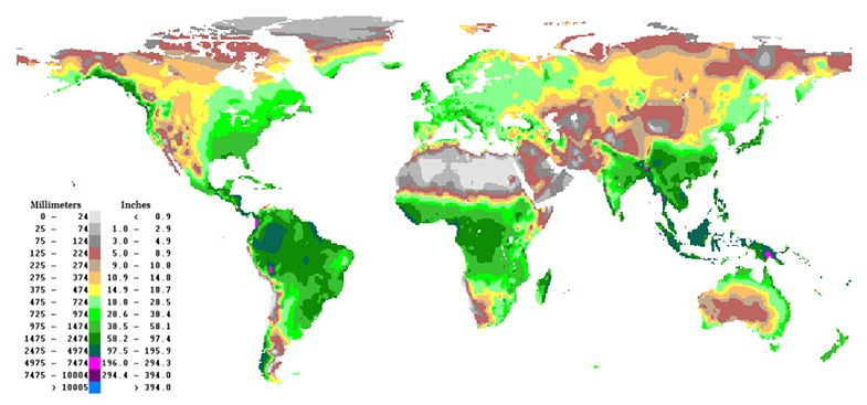 A map of total annual precipitation.