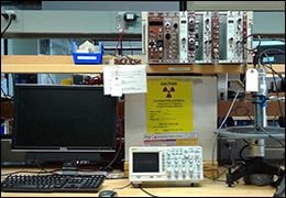 Experiment equipment on the table and shelf.