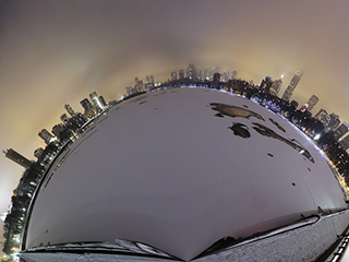 A 180-degree hemispherical photo of Cambridge and Boston taken from the Massachusetts Avenue bridge.